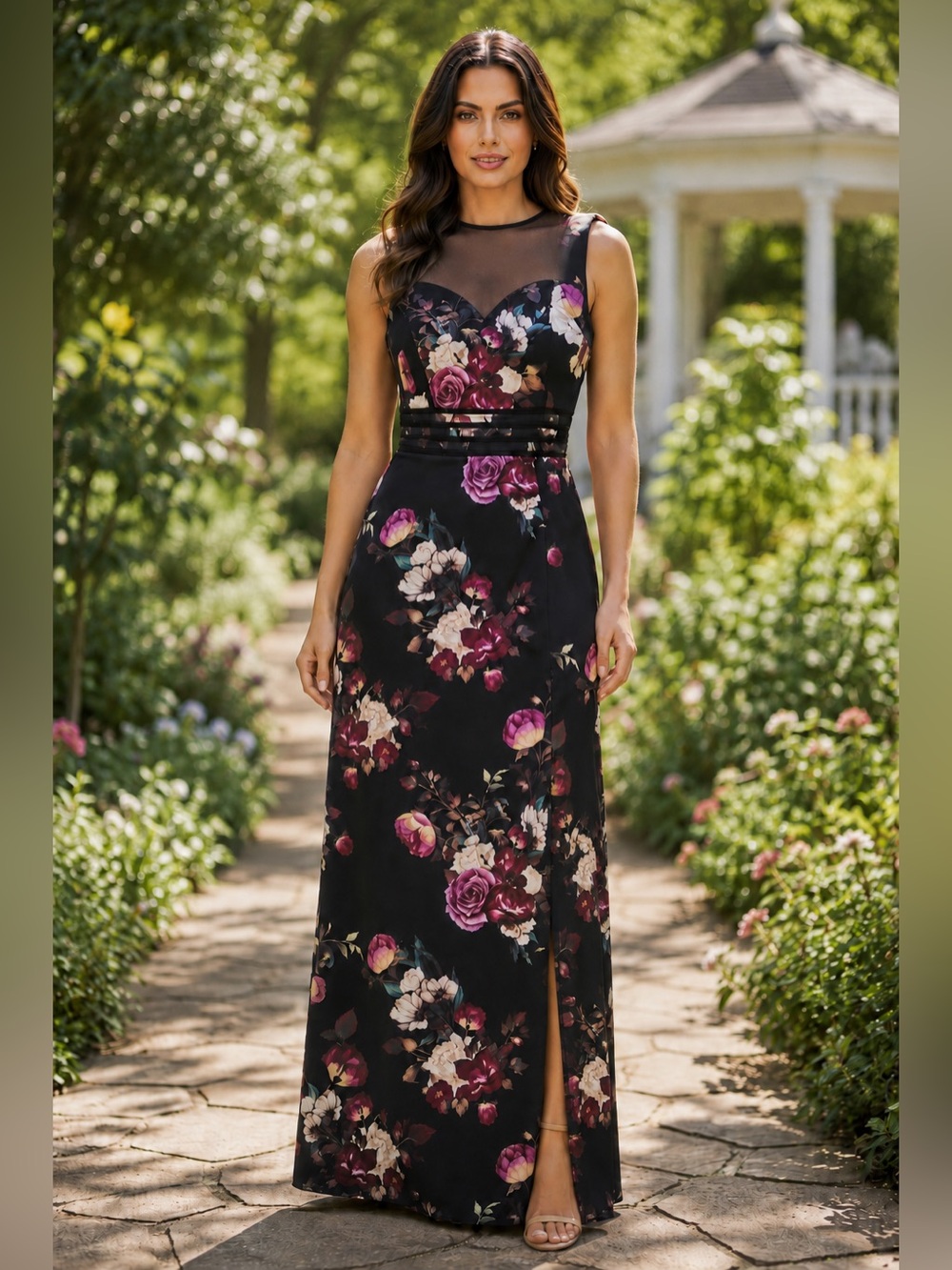 Enfocus Studio Women's Floral Maxi Dress Sleeveless Side Slit Size 10
